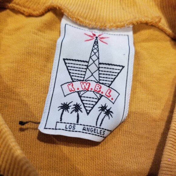 Vintage KWBL Los Angeles Mock Neck Mirror Paint Metallic Top 3/4 Sleeve Mustard - Picture 3 of 7